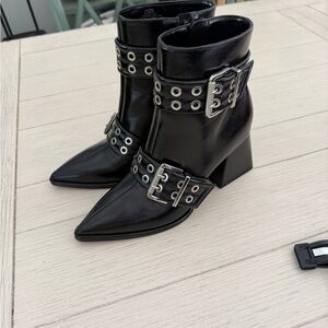 Mix No. 6 Black Ankle Boots with Metallic Buckles